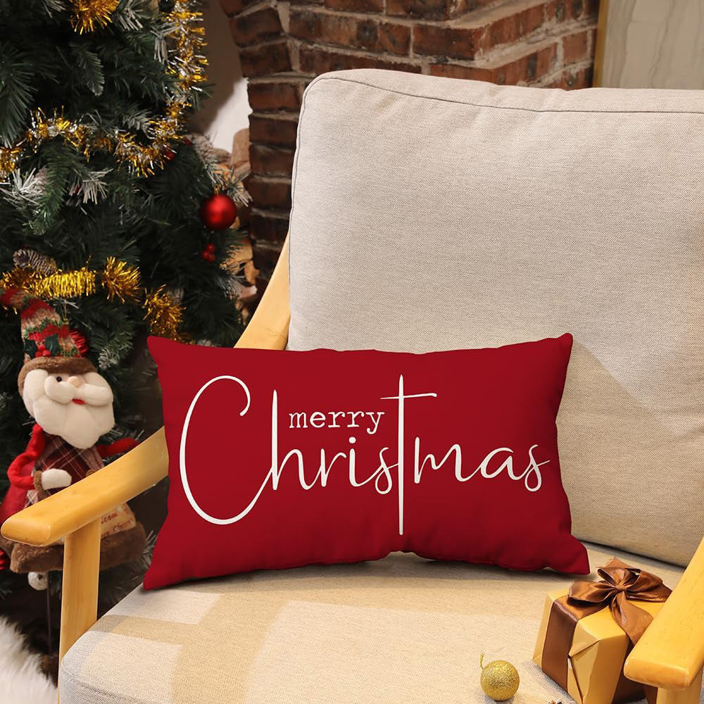 Merry Christmas Throw Pillowcase Rectangle Lumbar Cushion Cover for Winter Holidays Style 2