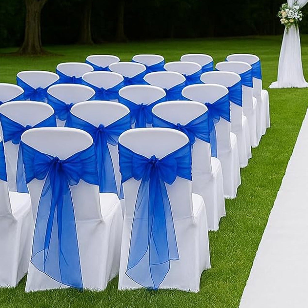 10 Piece Sheer Organza Wedding Chair Back Bow Sashes for Party Decor - Blue
