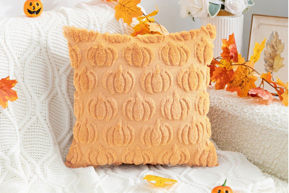 Fall Pillow Covers Halloween Pumpkins Faux Fur Pillowcase for Chair Sofa-Orange