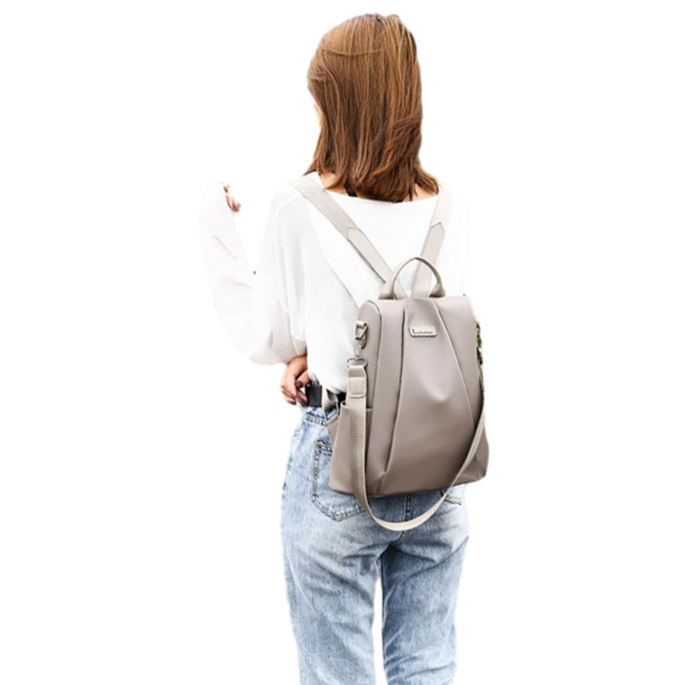 3-in-1 Womens Water-Resistant Backpack Anti-theft Rucksack Travel Shoulder Bag Khaki