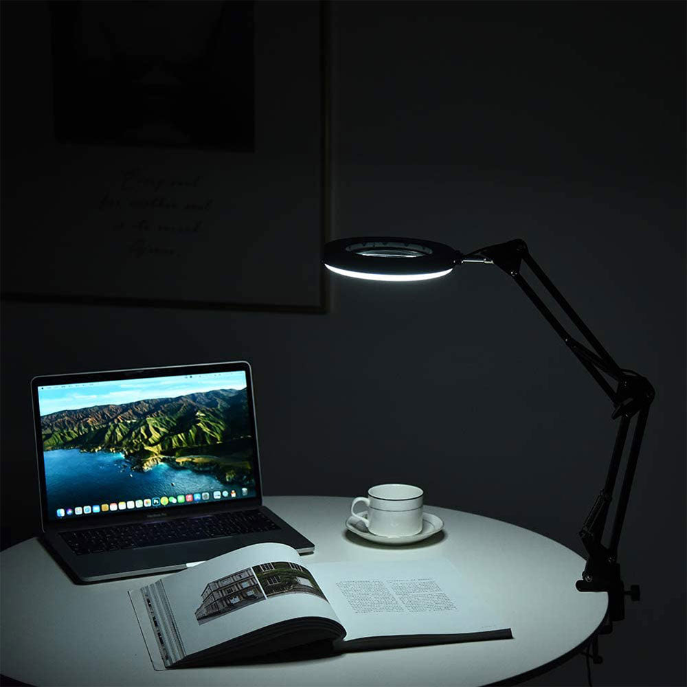 5X Magnifying Lamp 3-Color Adjustable Reading Light for Close Work Repair Black