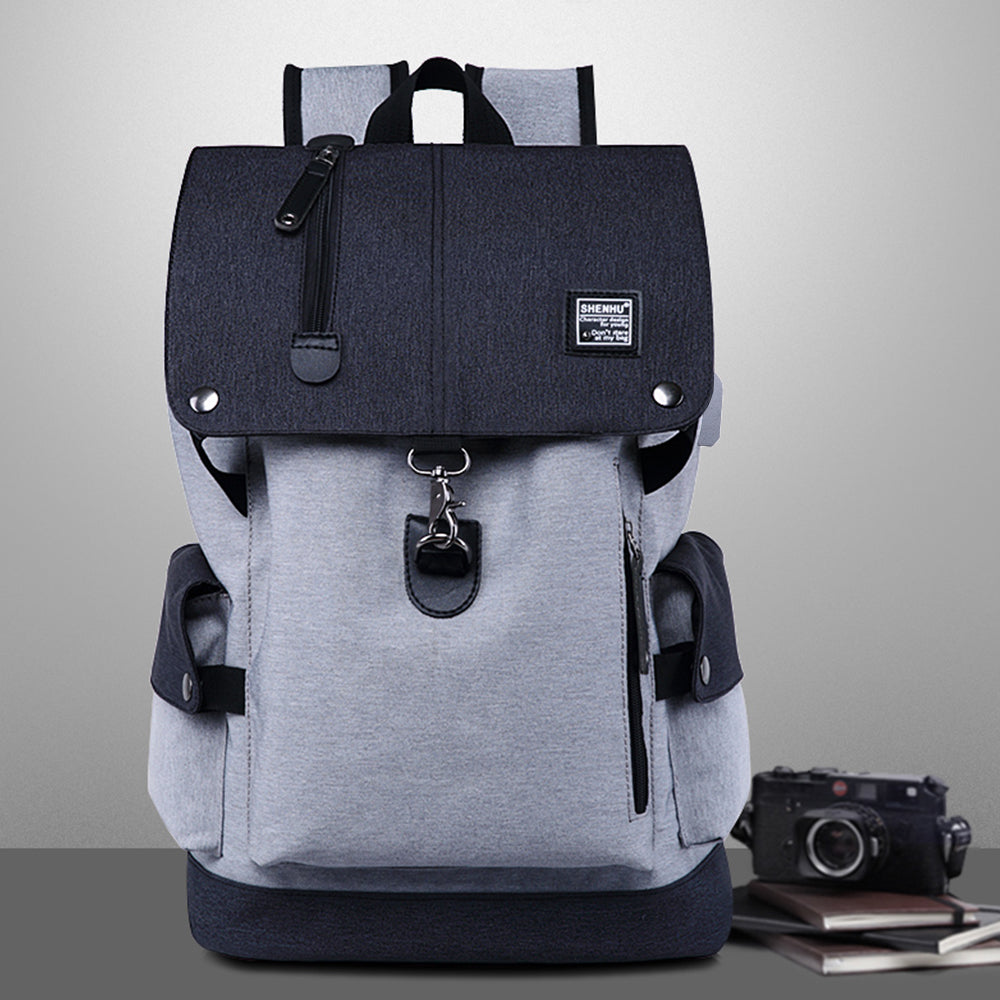 Large Capacity Anti-Theft Laptop Backpack Travel  School Bag with USB Charging Port Grey