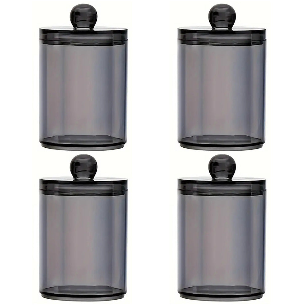 4 Pack Round Cotton Swab Holder with Lid Dental Floss Container-Black