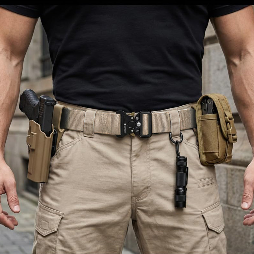 Nylon Tactical Belt Quick-Release for Outdoor Work Daily-Khaki