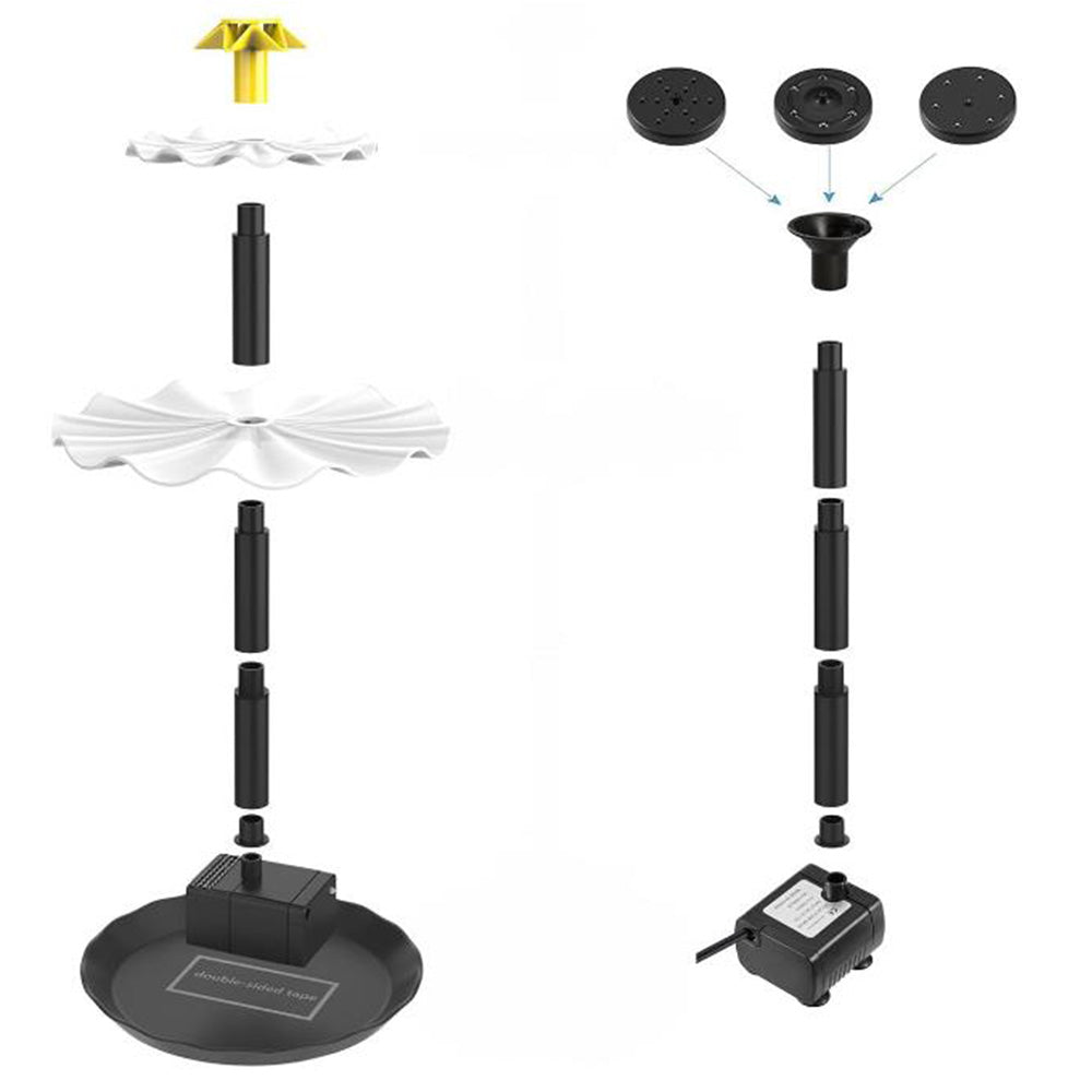 3-Tier Solar Bird Bath Fountain Waterfall Water Pump for Birdbath Garden Backyard Pond Pool Outdoor Decoration