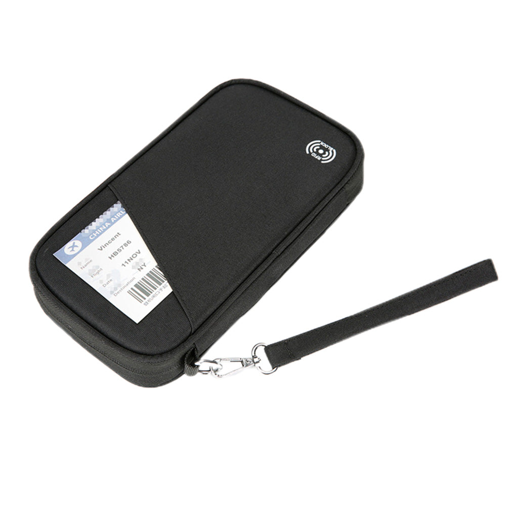 RFID Blocking Passport Holder Family Travel Card Organizer With Zipper Black