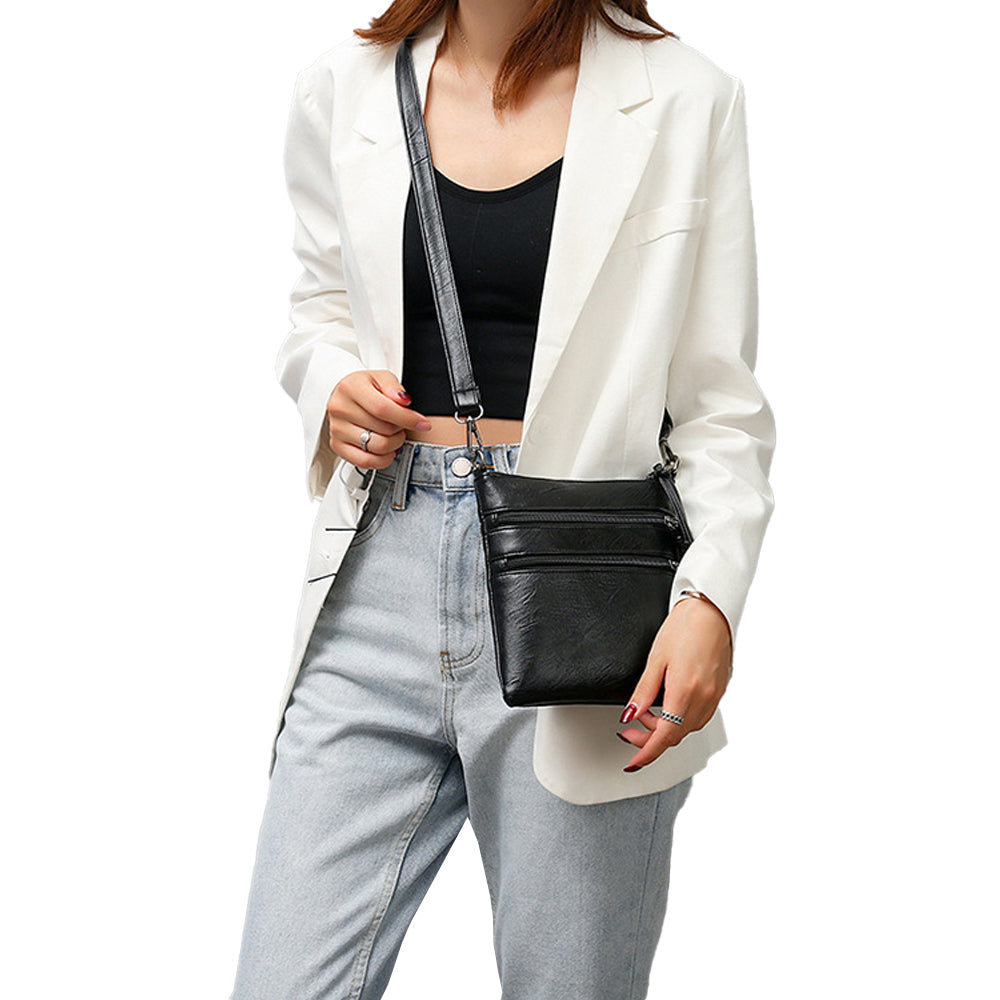 Multi Zipper Pocket Women's Mobile Phone Bag Crossbody Bag Shoulder Bag Black