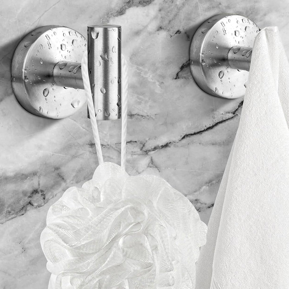 2Pcs Set Bathroom Towel Hook Wall Mounted Robes Holder Stainless Steel Clothing Hanger Silver