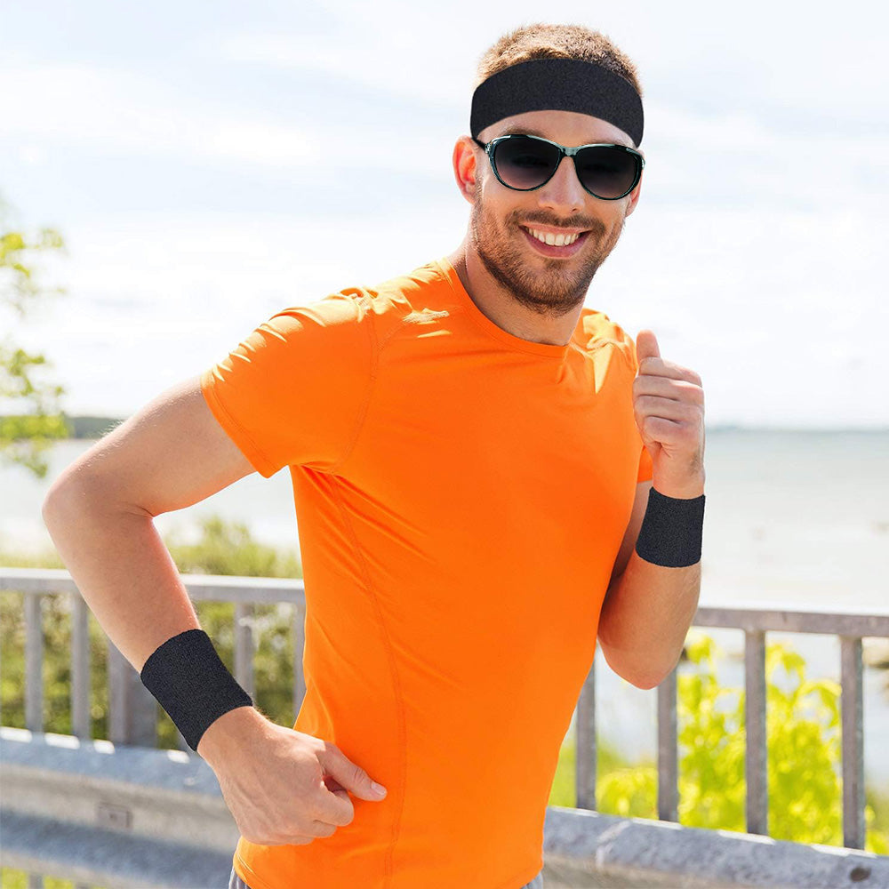 6Pcs Set Sweatbands Sports Headband Wristbands for Sport Tennis Badminton Yoga Black