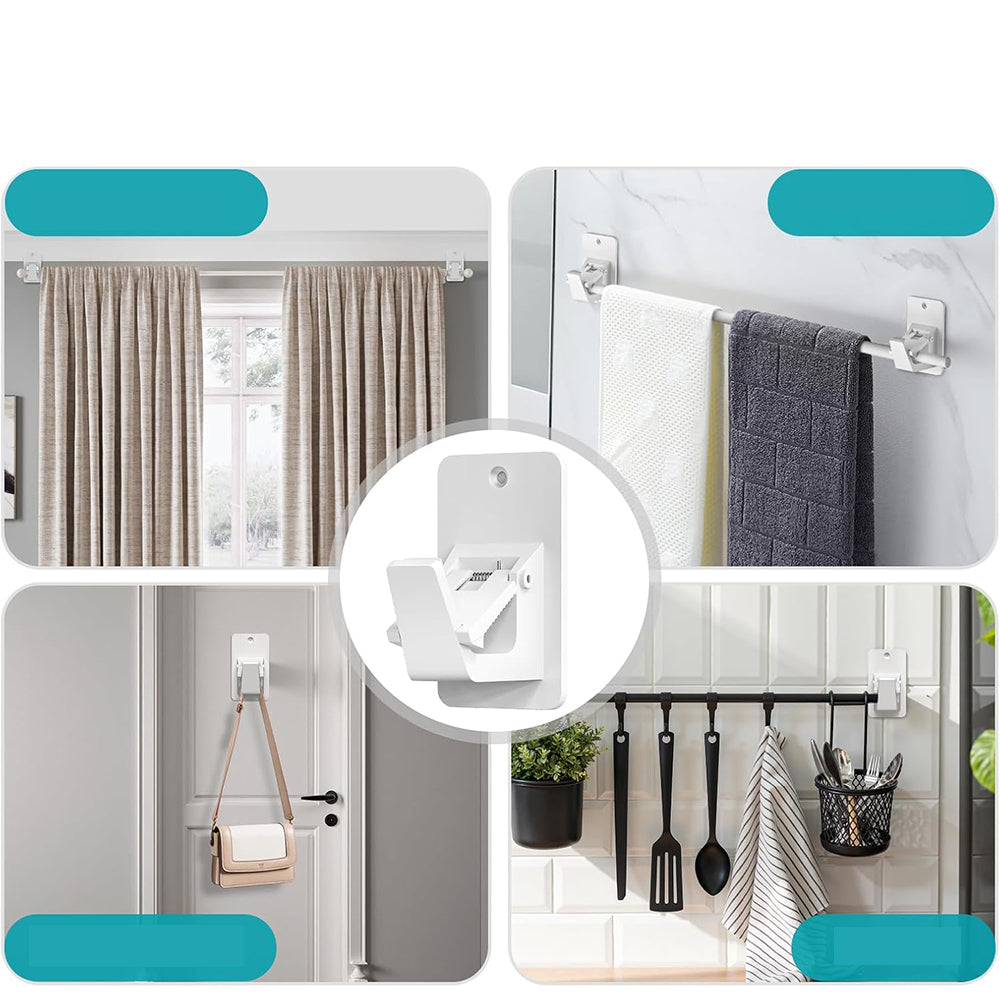 2Pcs Curtain Rod Holder Adhesive Hook-White