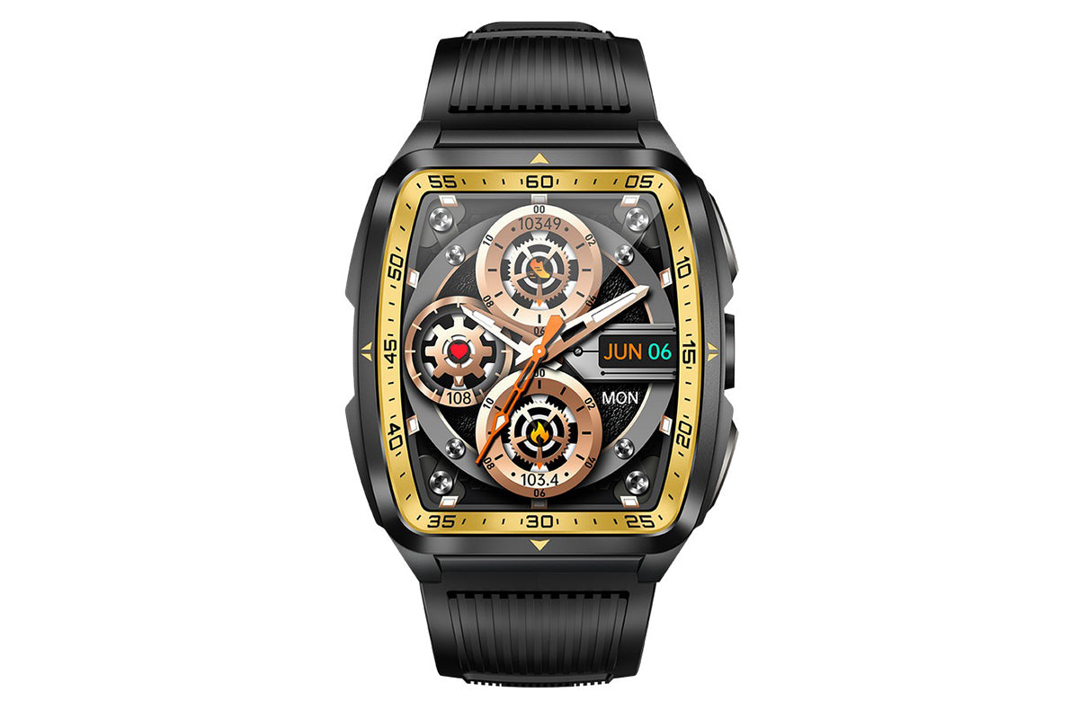 Military Smart Watch for Men Heart Rate Sleep Monitor IPX8 Waterproof for Android iOS -Black and Gold