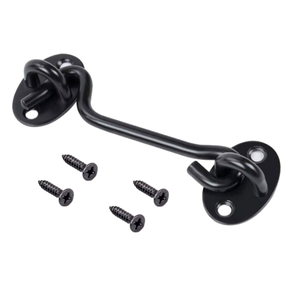 2Pcs Set Window Barn Door Latch Cabin Hook and Eye Brass Gate Shed Lock Black