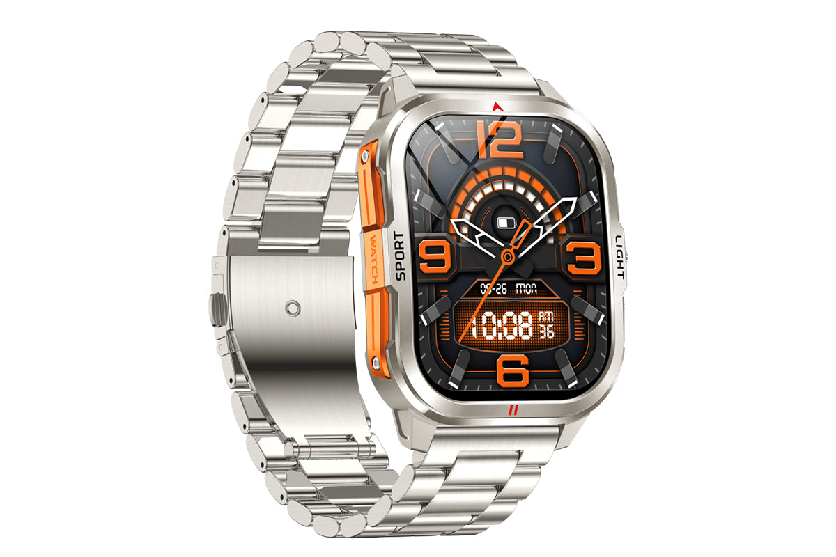 2.01inch Smartwatches with 100 Sports Modes Bluetooth Call Music Control for iPhone -Silver metal strap