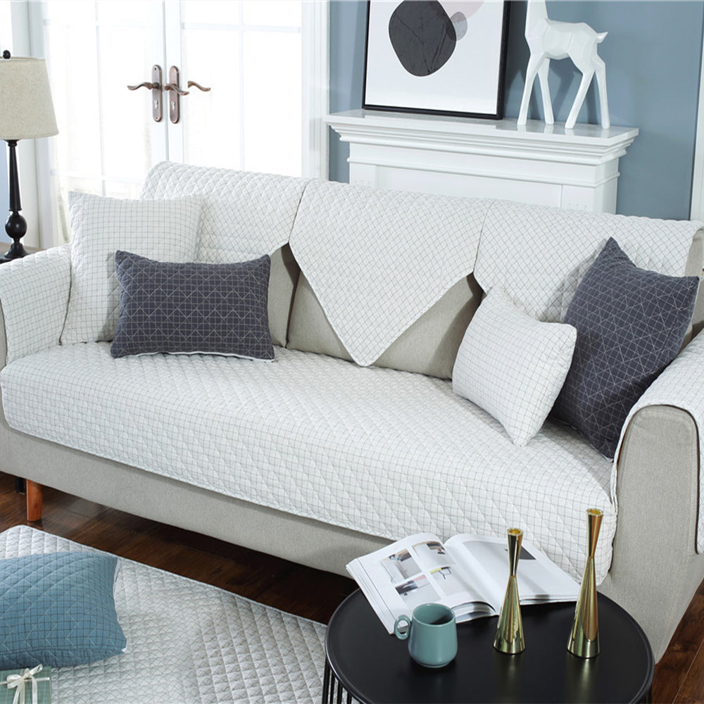 Soft Couch Cover Washable Furniture Protector for Dogs Non-Slip Sofa Slipcover -White