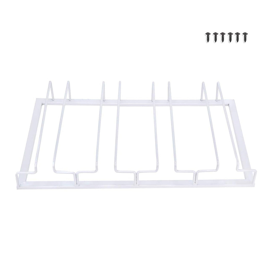 4-Slot Wine Glass Rack Holder Hanging Under Cabinet Stemware Storage Hanger for Kitchen Bar White