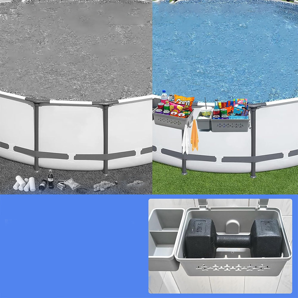 Hanging Poolside Storage Baskets with Cup Holders Above Ground Pool Accessories Grey
