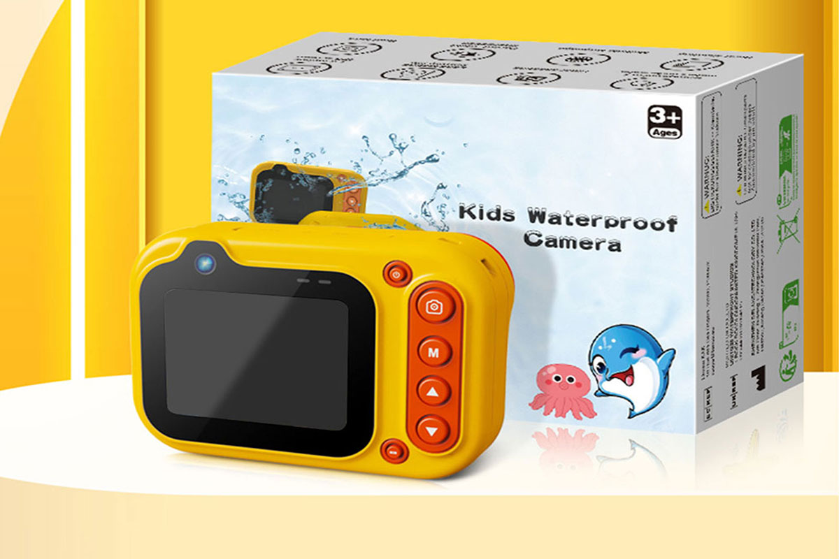 Swimming Camera Kids Digital Underwater Dual-Screen Camera for Swimming Sports Shoots-Yellow Color