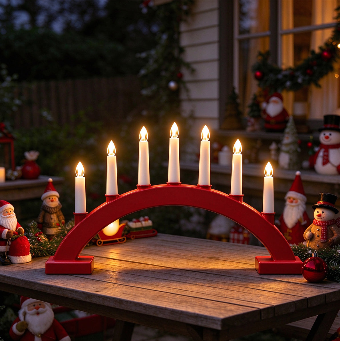 LED Christmas Flameless Taper Candle Decoration Light Holder - Red