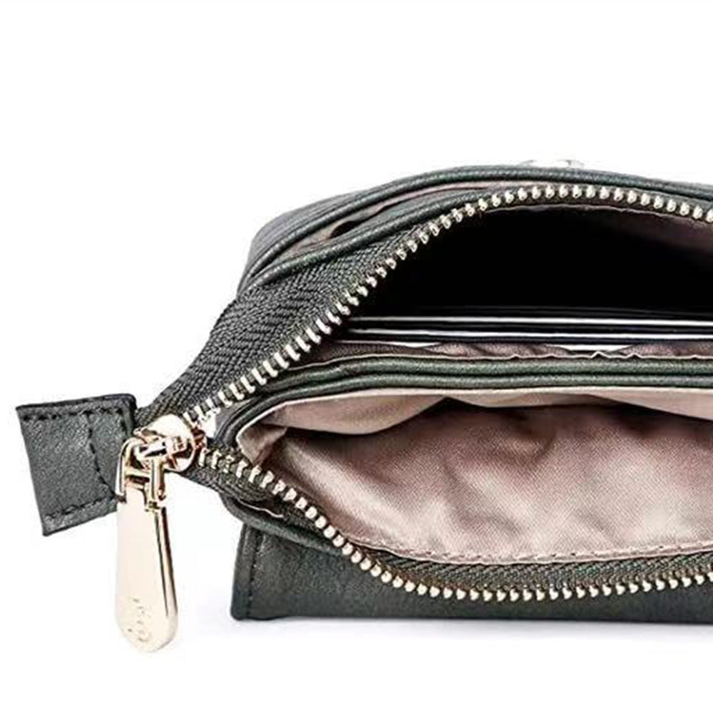 Trendy Crossbody Bags for Women PU Leather Triple Compartment Sling Purse for Cell Phone Black