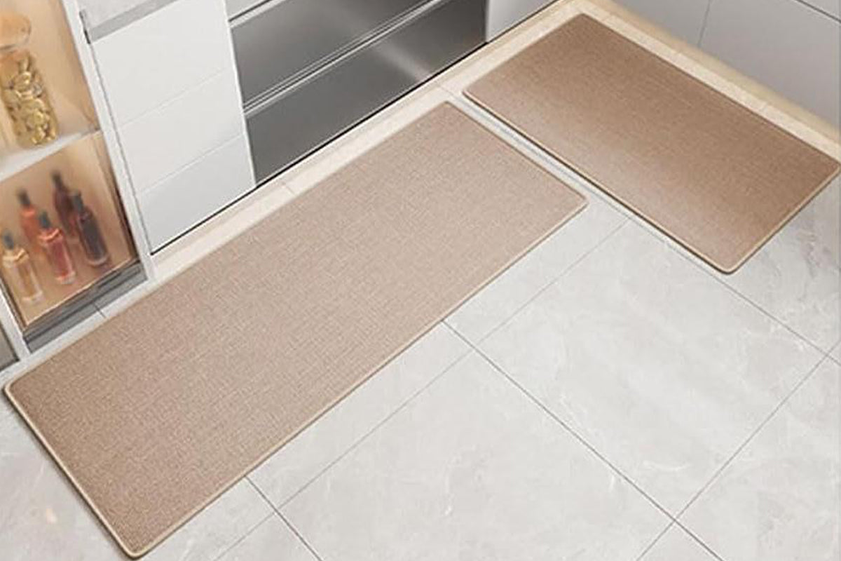 2Pcs Set 45x70cm and 45x120cm Non Slip Kitchen Runner Rug Absorbent Kitchen Floor Mat for Home Door Mats-Brown