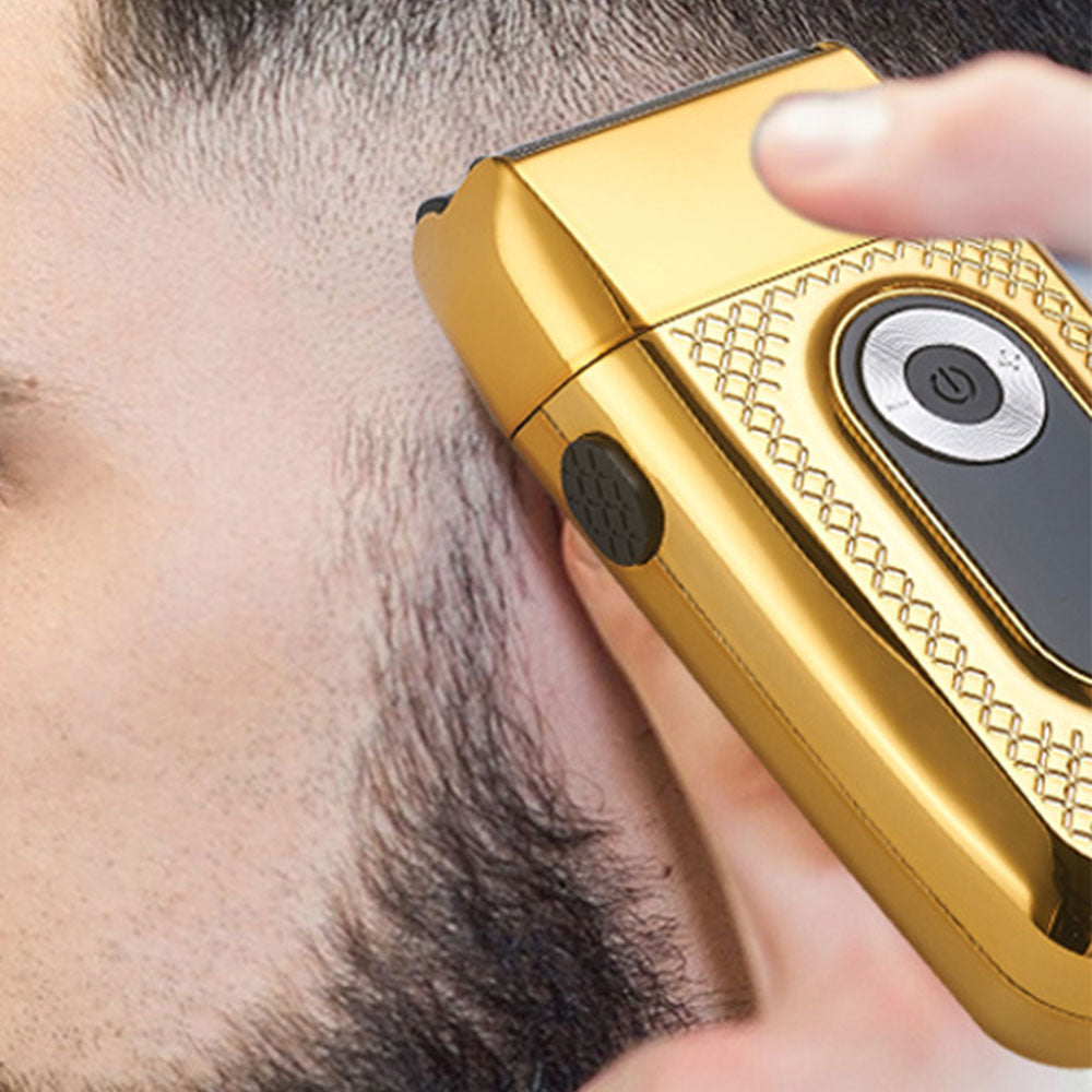USB Rechargeable Electric Razor LED Display Shaver with Double Floating Blade for Men Gold