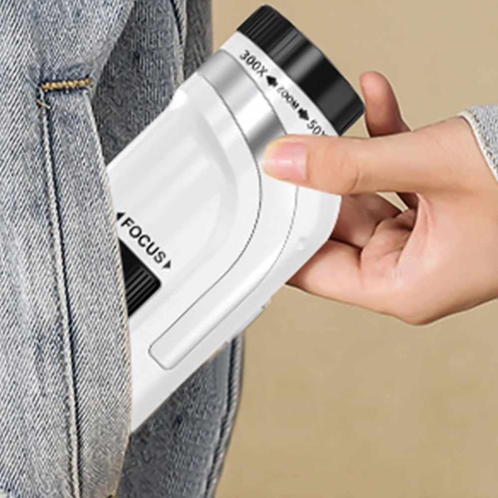 50X-300X Handheld Microscope with LED Lights Portable Pocket Zoom Silver