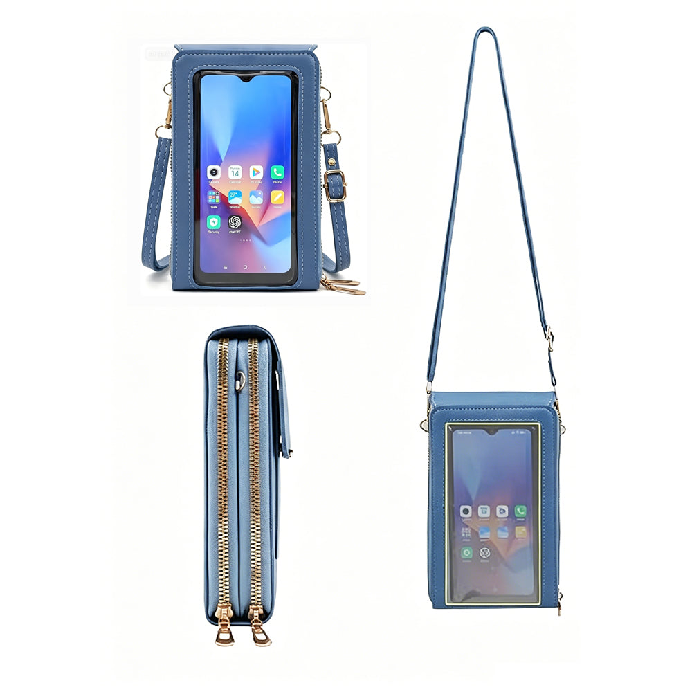Touchscreen Crossbody Phone Bag Small Purse with Card Slots for Travel-Blue