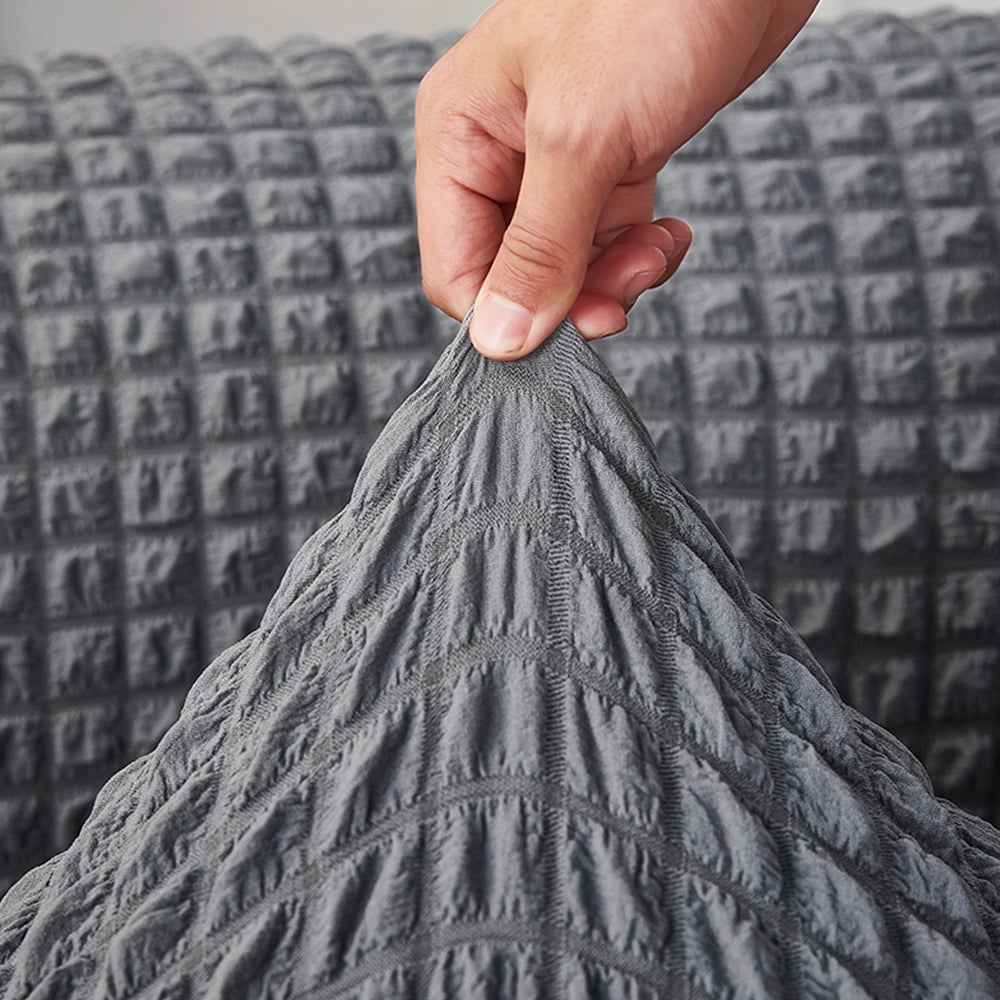 Seersucker Couch Cover with Ruffle Hemline Stretch Sofa Cover -Grey