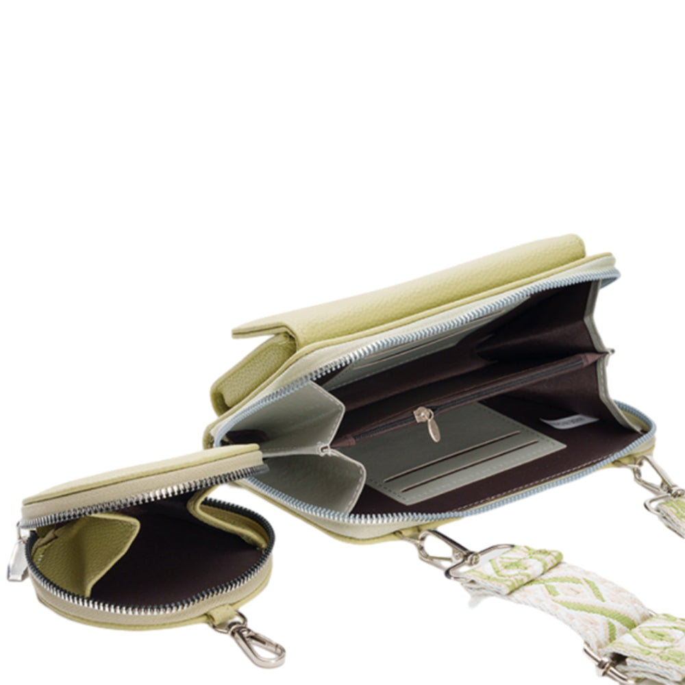 2Pcs Set PU Leather Trendy Bags Woman Travel Cross Body Bag with Coin Pouch Green