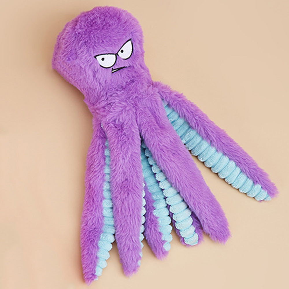 Interactive Plush Dog Toy with Squeaker and Crinkle Tentacles for Medium & Large Dogs Purple
