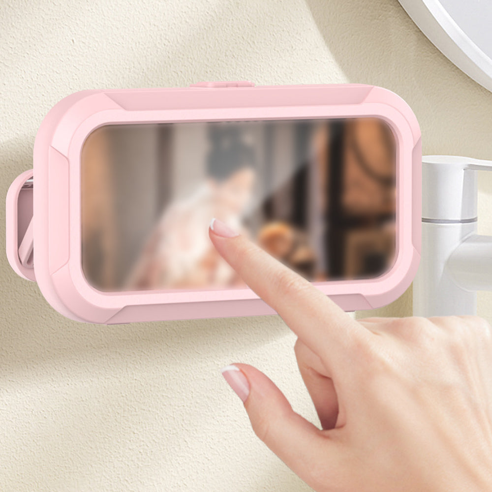 Telescopic Touchable Shower Phone Case Waterproof Shower Phone Holder Anti-Fog Phone Mount Box Pink