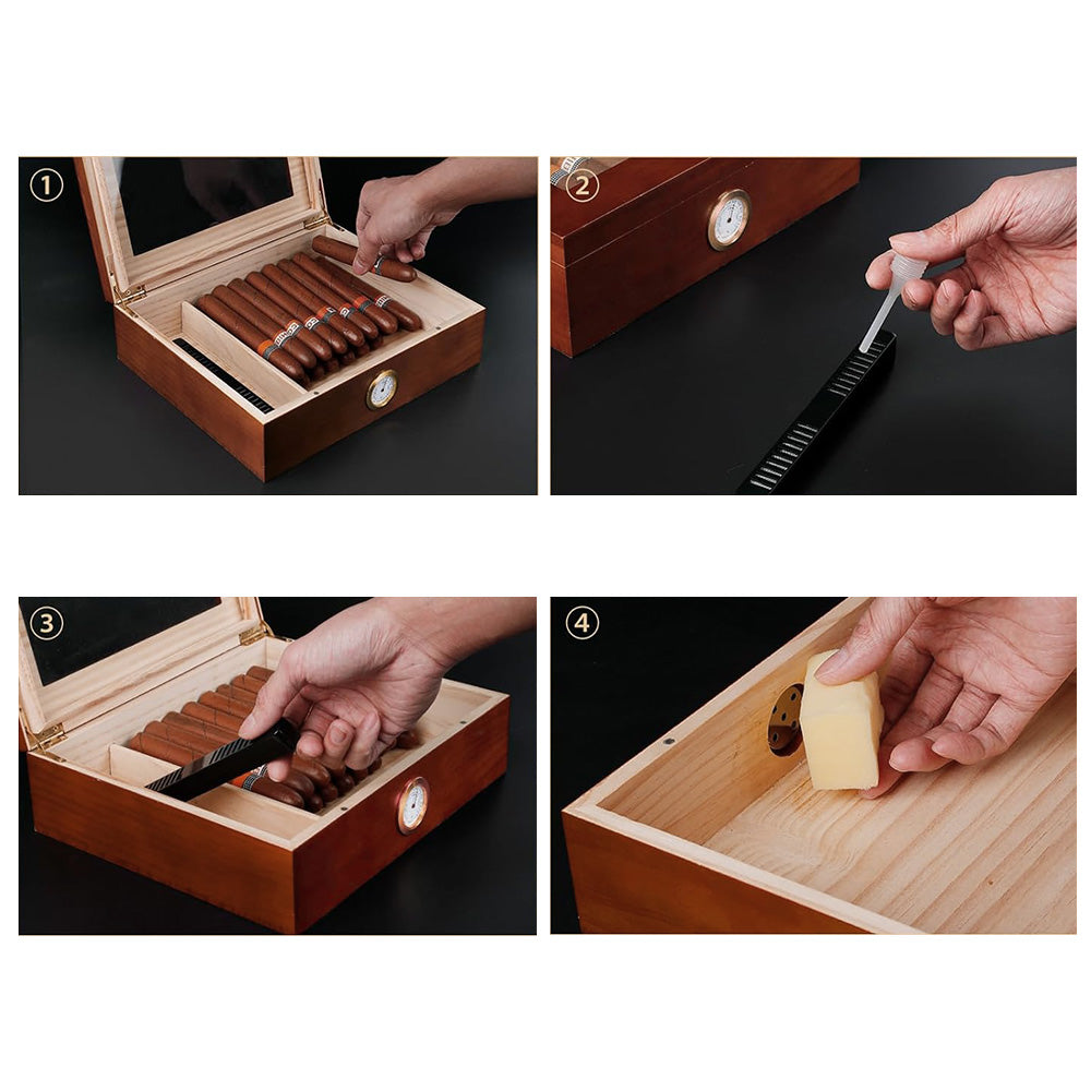 For 10 Cigars Cigar Humidor Desktop Box with Humidifier and Hygrometer Brown
