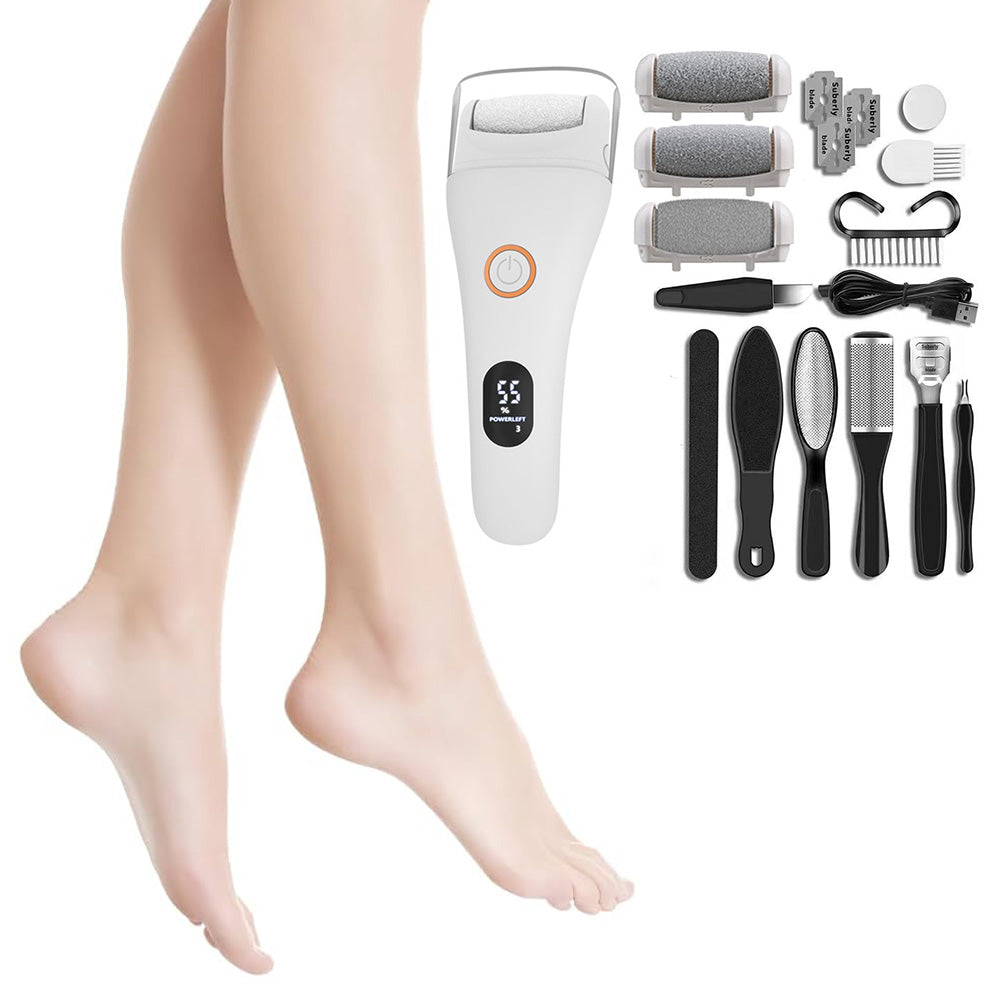 Rechargeable Electric Foot File Callus Remover Tool for Cracked Heels Black White