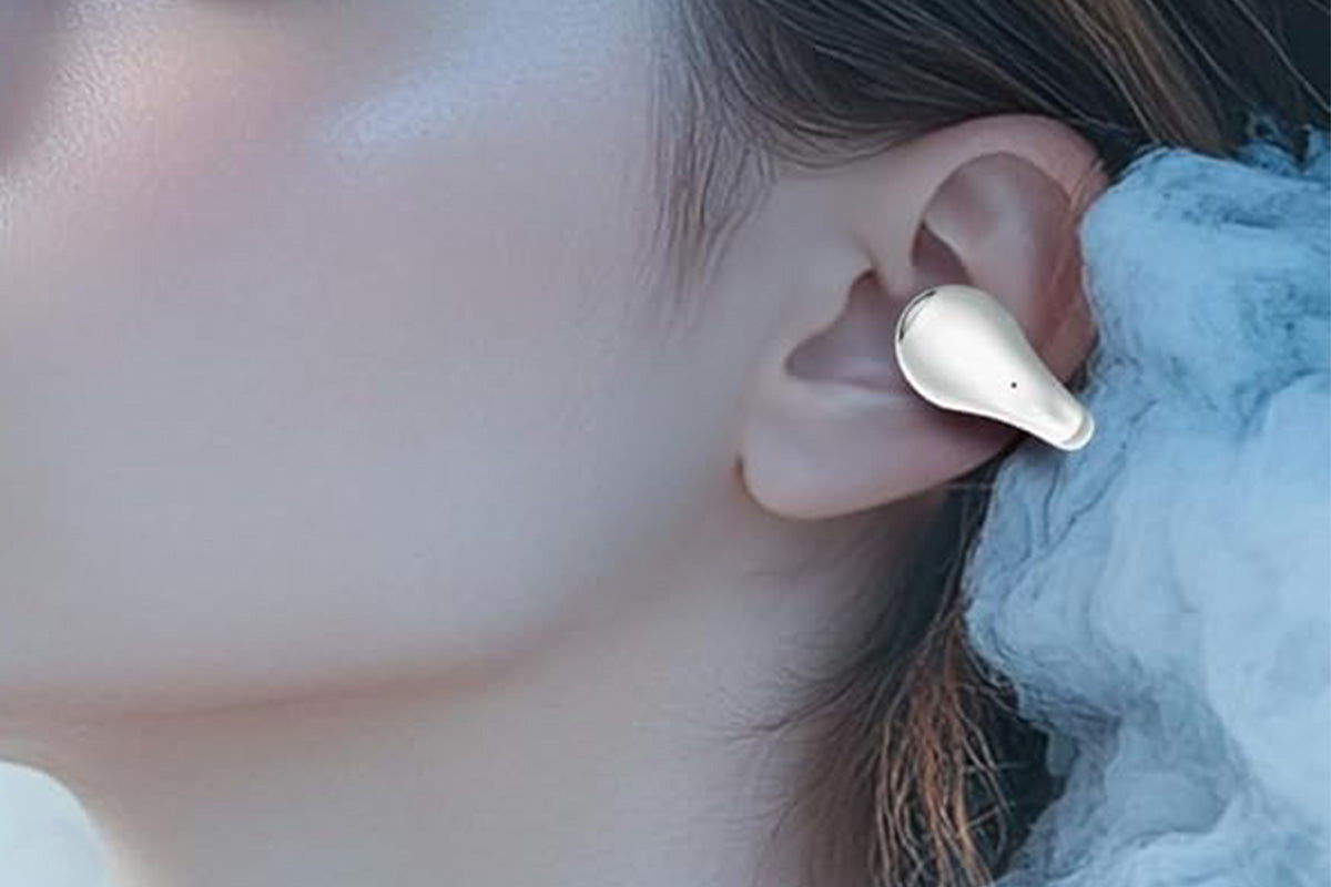 Open Ear Earbuds Ergonomic Clip-On Earbuds Bone Conduction Over-The-Ear Headphones-White