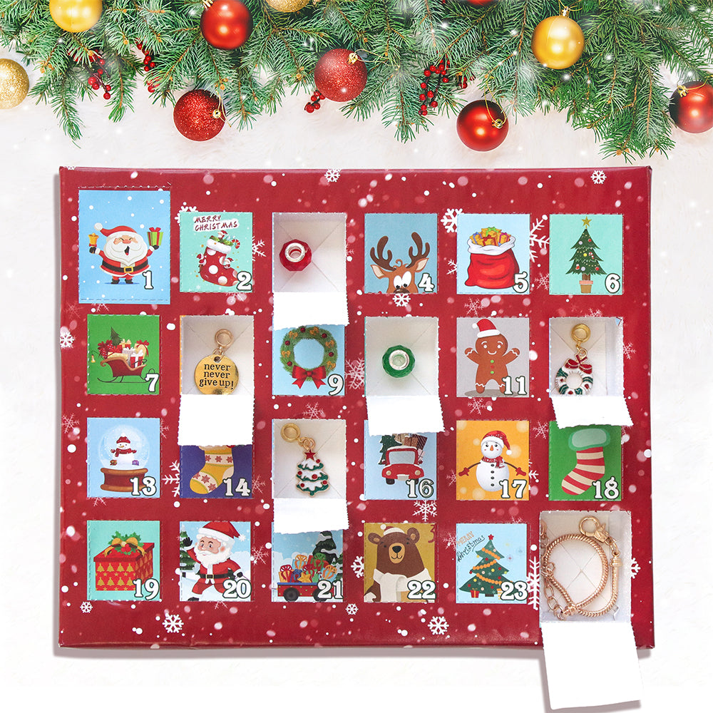 24 Days Christmas Countdown Calendar Advent Calendar Blind Box DIY Bracelet Jewelry Making Kit Style 3