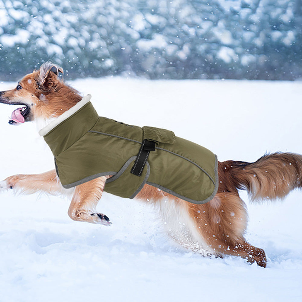 Winter Dog Coat Water Repellent Jacket for Small and Large Breeds Army Green