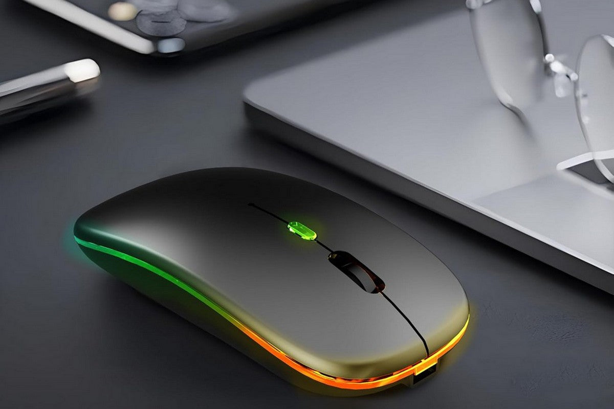 Ultra thin Bluetooth Keyboard and Mouse Combo for iPad Rechargeable RGB Wireless Keyboard Mouse 7-Color Backlit-Black