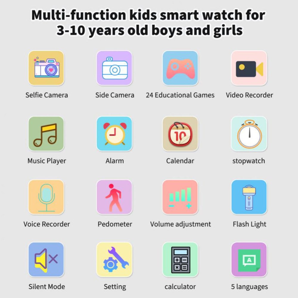 24 Games Smart Watch Camera Touch Screen Music Alarm Flashlight Video Fun Watch Purple