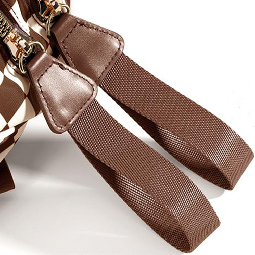 Checkered Crossbody Bag Women Sling Bag with Adjusatble Shoulder Strap Brown