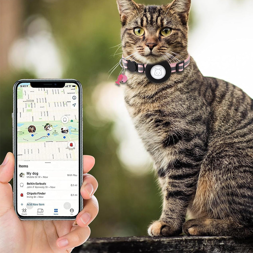 Reflective Cat Collar Compatible with Apple Airtag Adjustable Airtag Holder for Cat Dog Kitten Puppy Pink