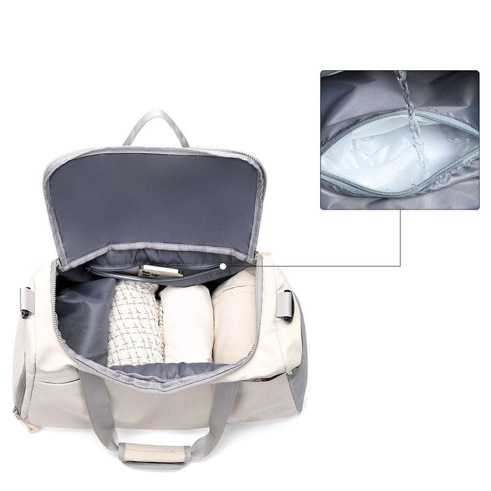 Gym Duffle Bag Travel Weekender Bag with Shoe Compartment Beige
