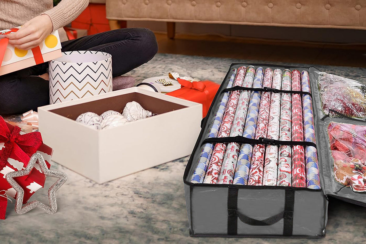 Wrapping Paper Storage Container Gift Wrap Organizer for Ribbon Accessories -Grey