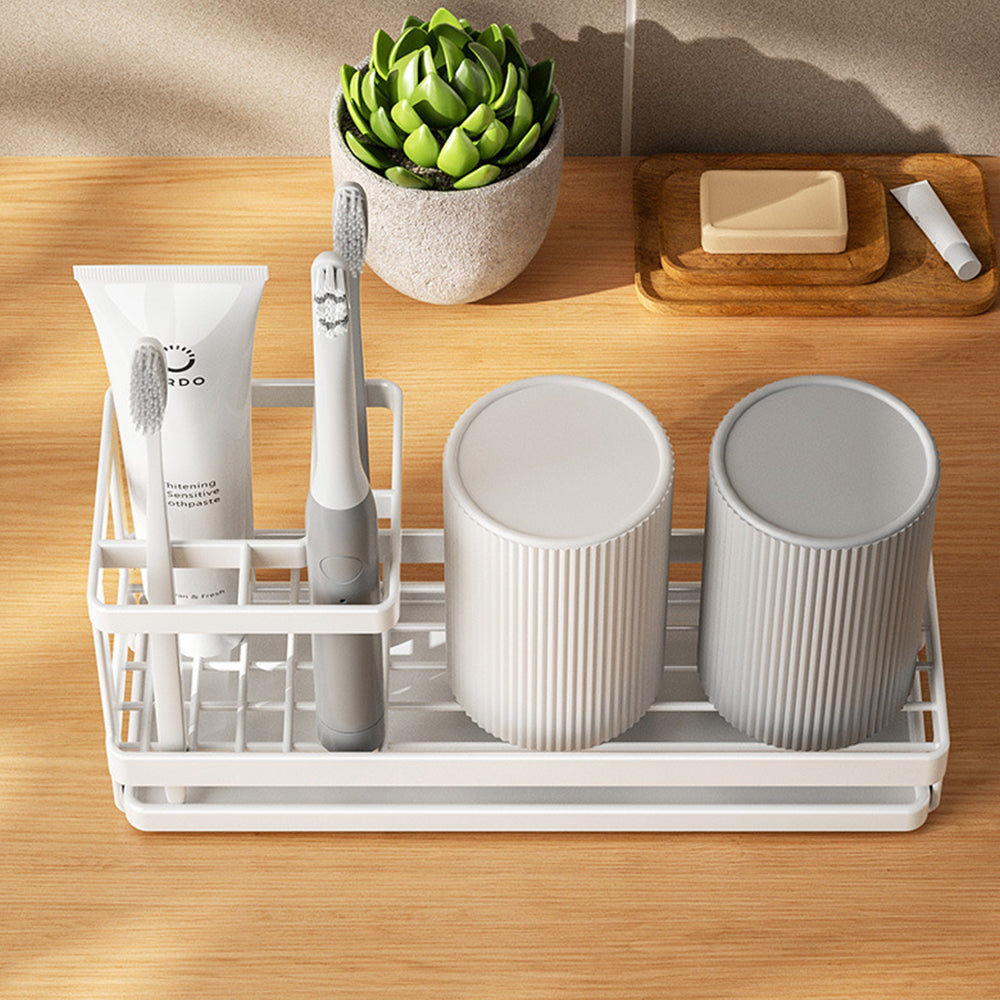 Bathroom Toothbrush Holders Metal Tooth Brush Toothpaste Organizer with Drainage White