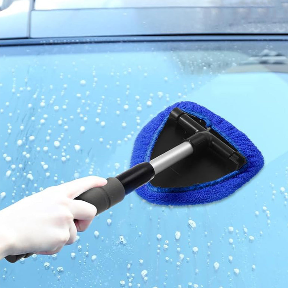 Extendable Windshield Cleaning Tool Set Car Window Microfiber Cleaner with 4 Replacement Microfiber Pads Blue