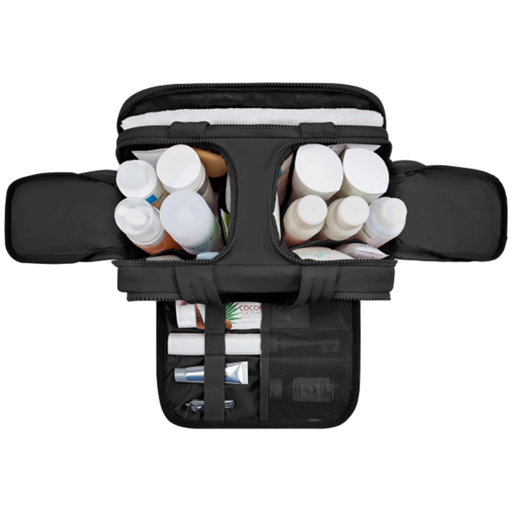 Travel Toiletry Bag Wide-open Makeup Bag Organizer with Handle Black