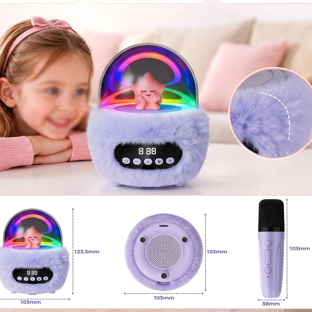 2 in 1 Portable Plush Speaker and Alarm Clock with Dual Mics - Purple