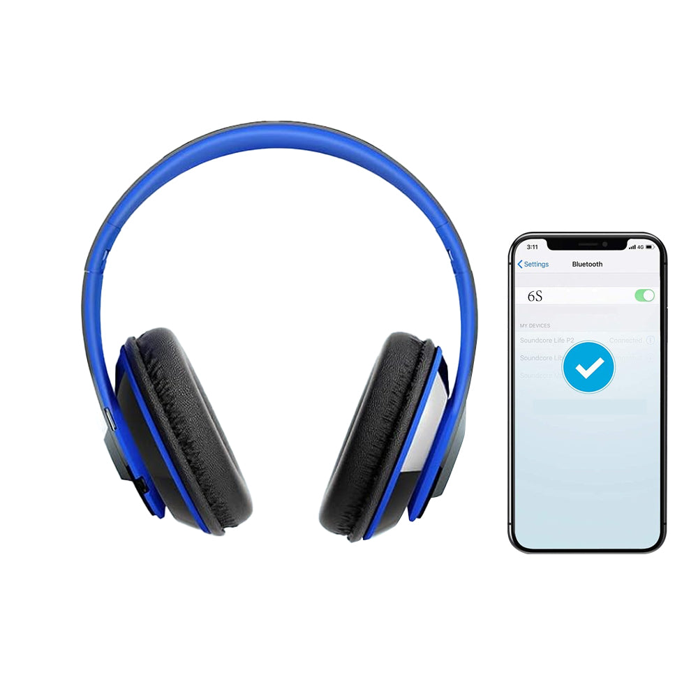 Wireless Bluetooth Headphones Foldable Over Ear Stereo Headsets with Built-in Mic Blue