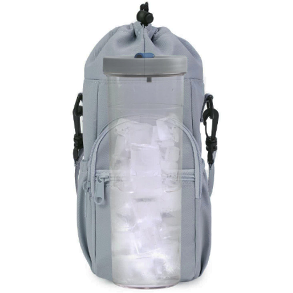 Multi-pocket Water Bottle Sleeve with Adjustable Strap Insulated Bottle Carrier Sling Bag for Walking Hiking Blue