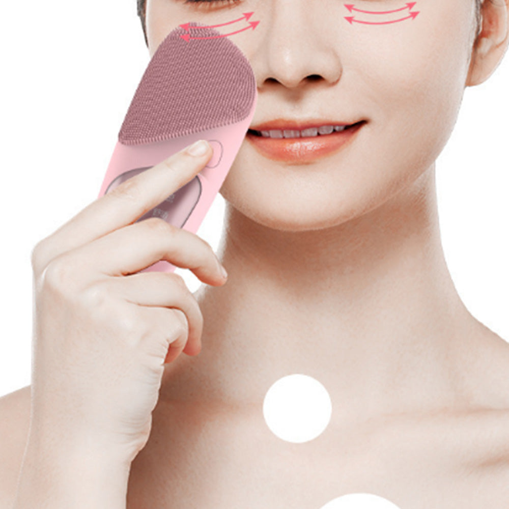 Electric Facial Cleansing Brush Silicone Face Scrubber for Cleaning Exfoliating Massaging Pink