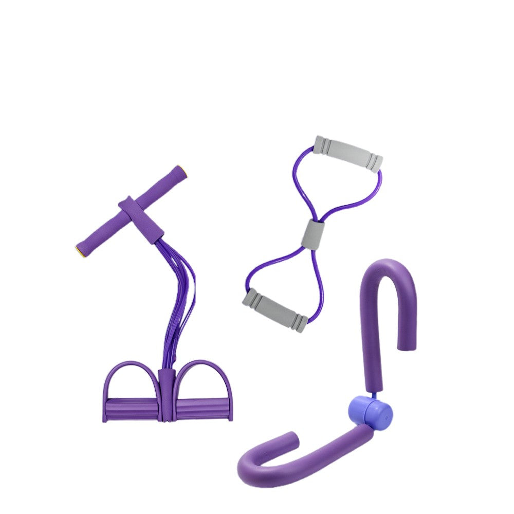 3Pcs Resistance Bands Set with Pedal Resistance Band for Yoga Pilates Training -Purple